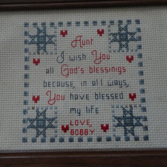 Cross Stitch Picture for Aunt Blessing Framed Vintage 5.5" x 7.75" Hearts - Picture 3 of 4